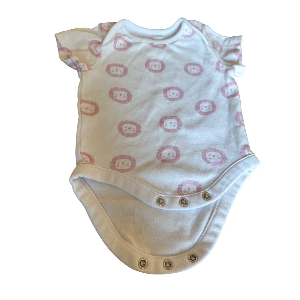 The Little White Company London Pink Lion Organic Cotton Bodysuit 0-3 Months